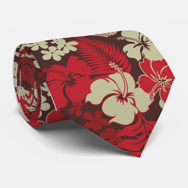 Kona Bay Hawaiian Hibiscus Aloha Shirt Print Tie (Rolled)
