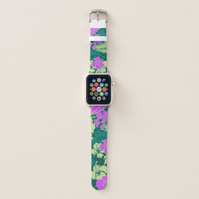 Kona Bay Hawaiian Hibiscus Aloha Teal Green Apple Watch Band (Front)