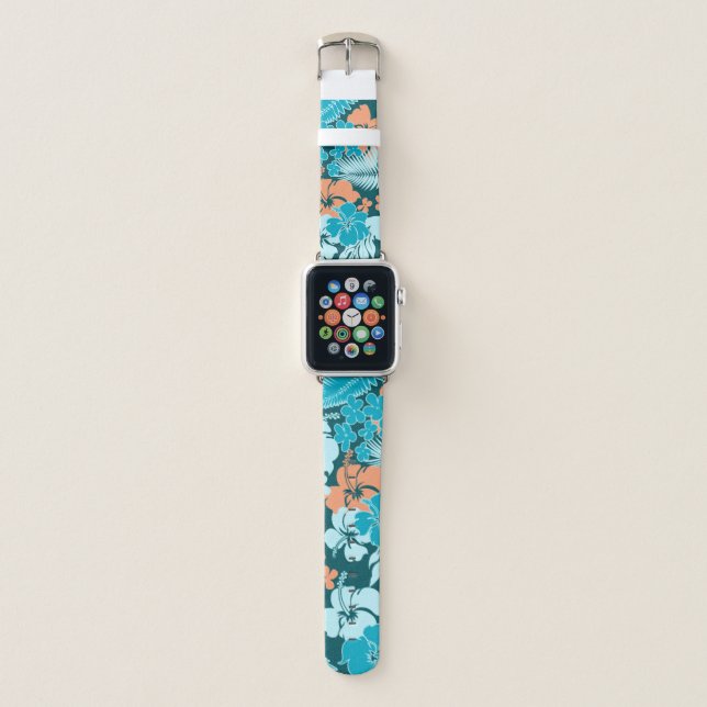 Kona Bay Hawaiian Hibiscus Aloha Turquoise Apple Watch Band (Front)