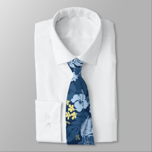 Kona Bay Hawaiian Hibiscus Indigo with Eucalyptus Neck Tie