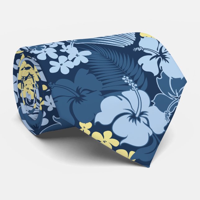 Kona Bay Hawaiian Hibiscus Two-sided Printed Neck Tie (Rolled)