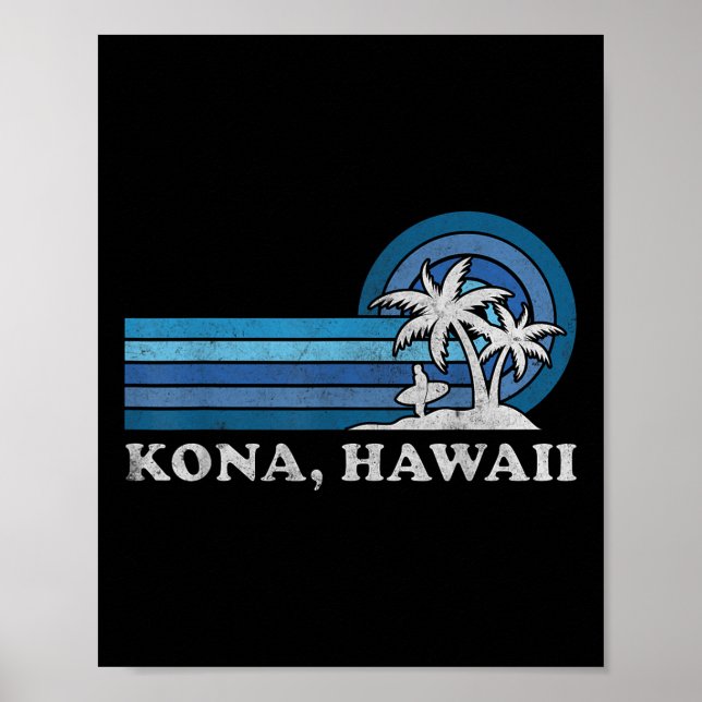 Kona Hawaii Beach Vintage Family Summer Vacation  Poster (Front)