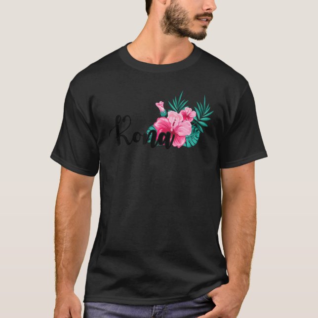 Kona Hawaii Cute Hibiscus Flower Hawaiian T-Shirt (Front)