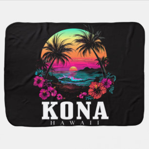 Kona Hawaii Hawaiian Hibiscus Flowers Surfer Baby Blanket