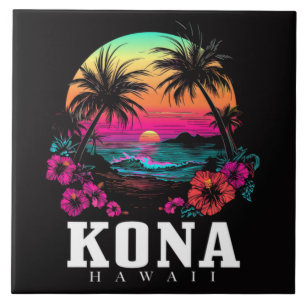 Kona Hawaii Hawaiian Hibiscus Flowers Surfer Ceramic Tile