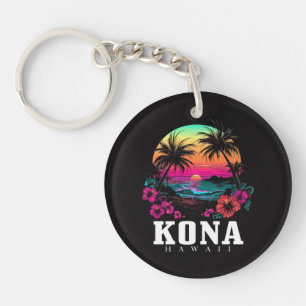 Kona Hawaii Hawaiian Hibiscus Flowers Surfer Keychain