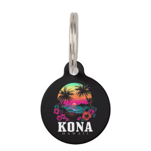 Kona Hawaii Hawaiian Hibiscus Flowers Surfer Pet ID Tag