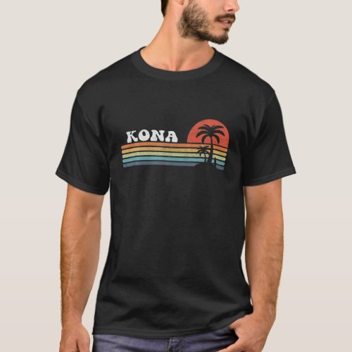 Kona Hawaii HI Hawaiian Island Palm Tree Surfboard T_Shirt