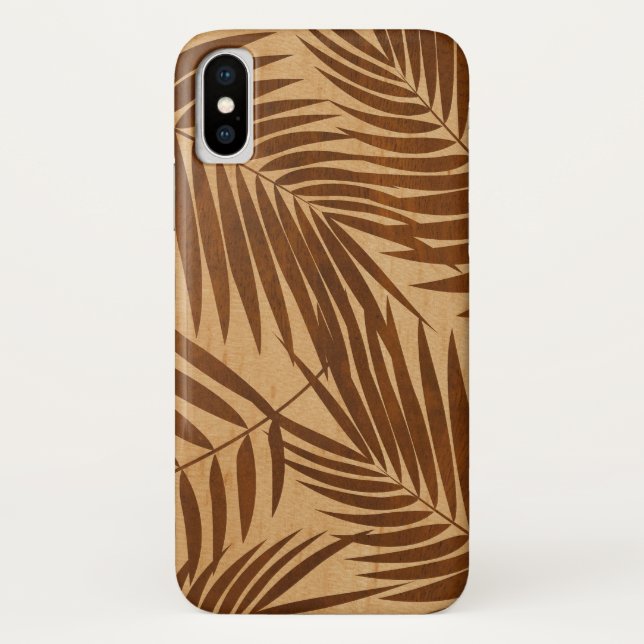 Kona Palms Hawaiian Leaf Faux Wood Case-Mate iPhone Case (Back)