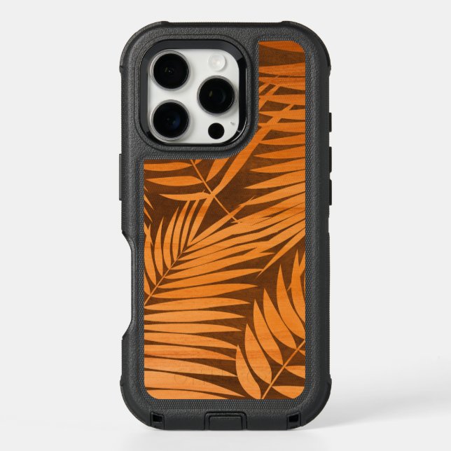 Kona Palms Hawaiian Leaf Faux Wood Tropical Otterbox iPhone Case (Back)