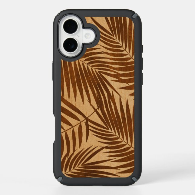 Kona Palms Hawaiian Leaf Faux Wood Tropical Speck iPhone Case (Front)