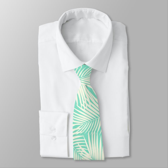 Kona Palms Hawaiian Leaf Mint Green Neck Tie (Tied)