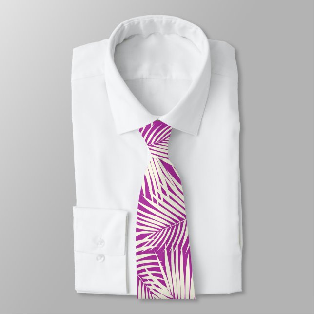 Kona Palms Hawaiian Leaf Radiant Orchid Neck Tie (Tied)