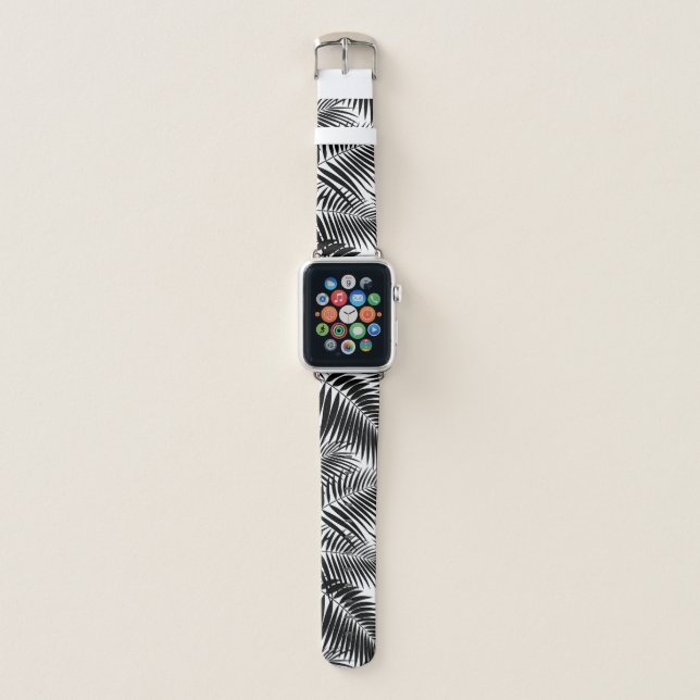 Kona Palms Hawaiian Leaf Tropical - Black Apple Watch Band (Front)