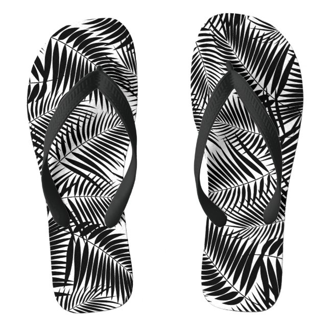 Kona Palms Hawaiian Leaf Tropical - Black Flip Flops (Footbed)