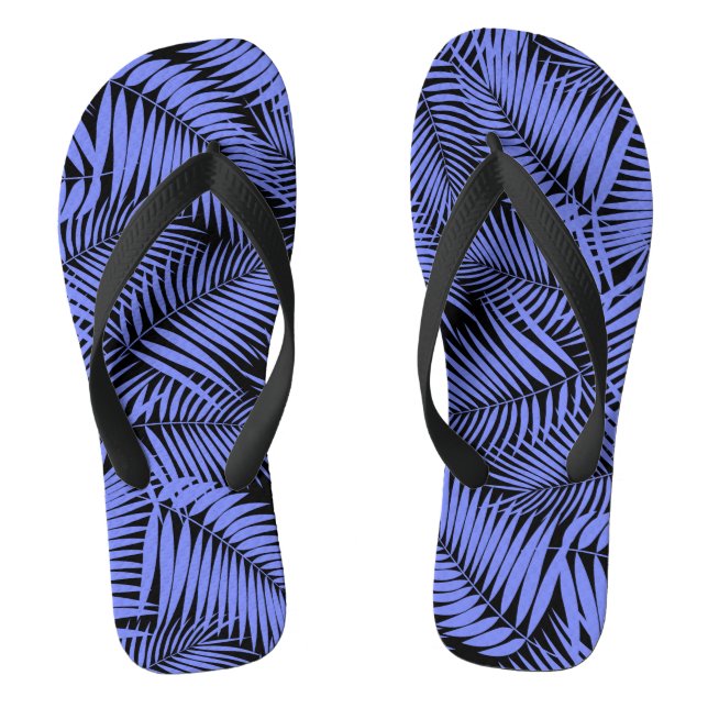 Kona Palms Hawaiian Leaf Tropical - Periwinkle Flip Flops (Footbed)