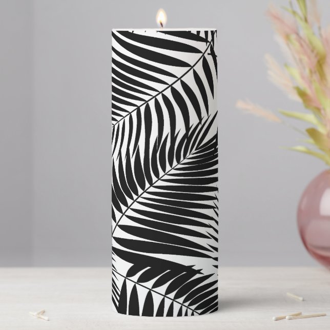 Kona Palms Hawaiian Tropical Leaf Black Pillar Candle (In Situ)