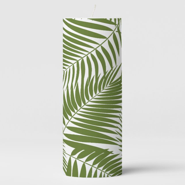 Kona Palms Hawaiian Tropical Leaf Olive Pillar Candle (Front)