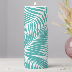 Kona Palms Hawaiian Tropical Leaf Teal Pillar Candle
