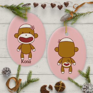 Kona the Sock Monkey Christmas Tree Ceramic Ornament