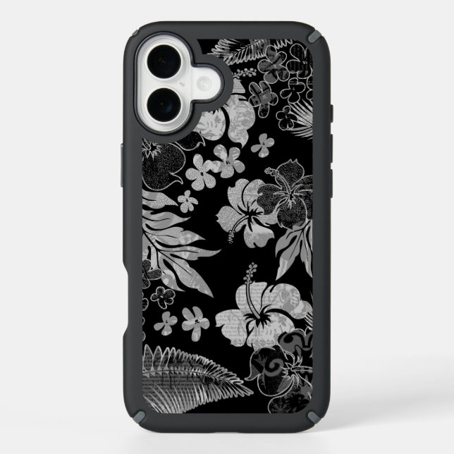 Kona Times Hibiscus Hawaiian Engineered Black Speck iPhone Case (Front)
