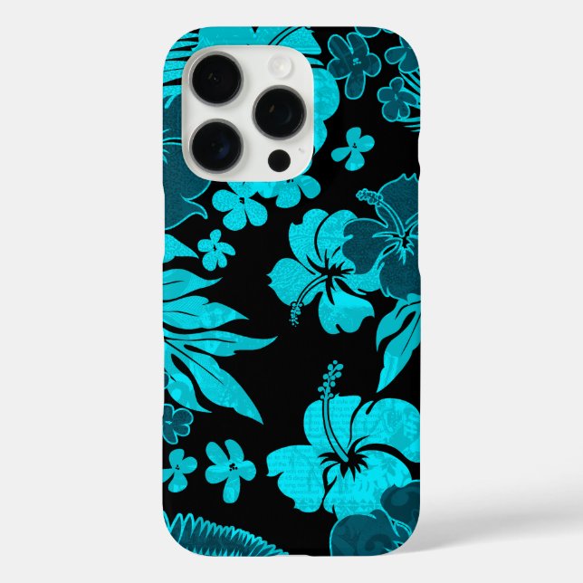 Kona Times Hibiscus Hawaiian Engineered Black Teal Case-Mate iPhone Case (Back)