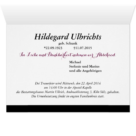 Kondolenzkarte (Inside Horizontal (Bottom))