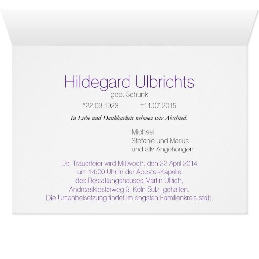 Kondolenzkarte (Inside Horizontal (Bottom))