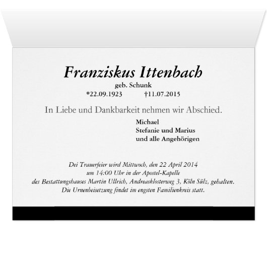 Kondolenzkarte (Inside Horizontal (Bottom))