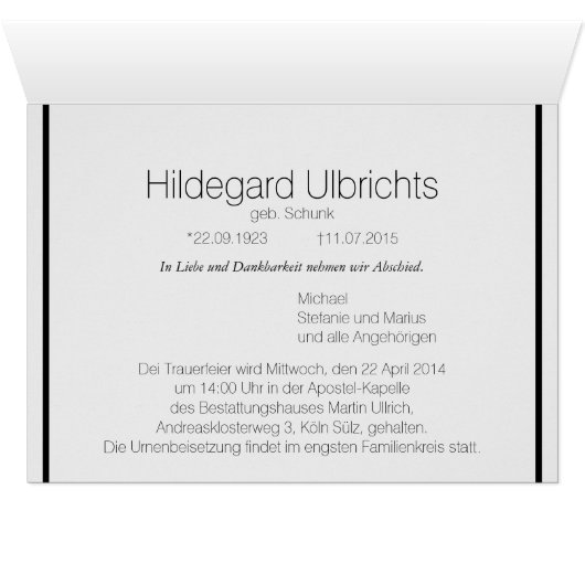 Kondolenzkarte dezent (Inside Horizontal (Bottom))