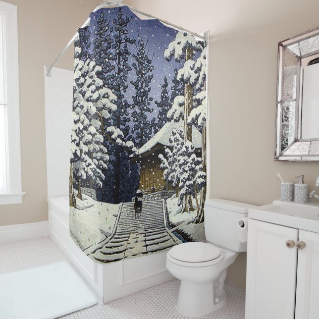 Konjikido in Snow Hiraizumi Kawase Hasui  Shower Curtain (In Situ)