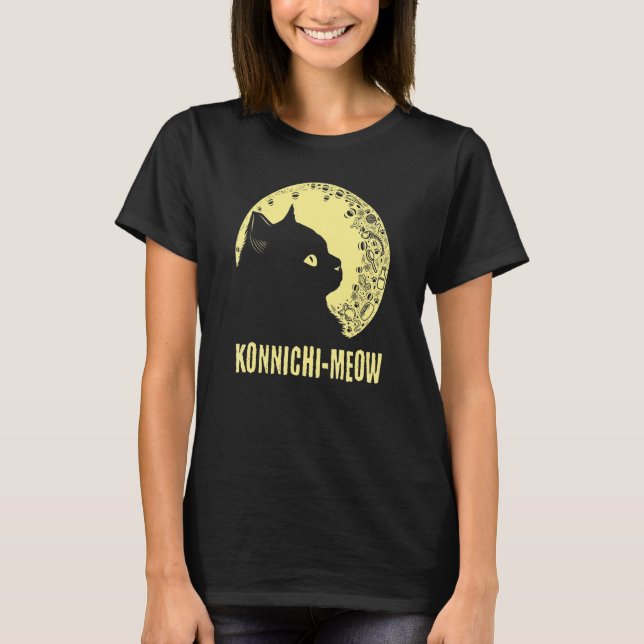Konnichimeow Beautiful Cat  Cute Kitten Japanese 1 T-Shirt (Front)