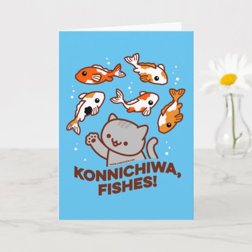 Konnichiwa Fishes _ Funny Cat Greeting Card