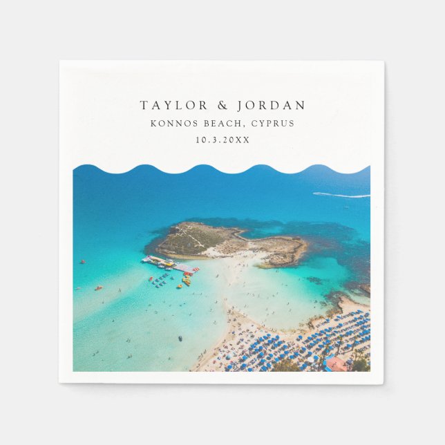 Konnos Beach Wedding Custom Cocktail Napkin (Front)