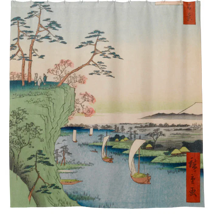 Konodai Tone River Vintage Ukiyo E, Japanese Painting Shower Curtain