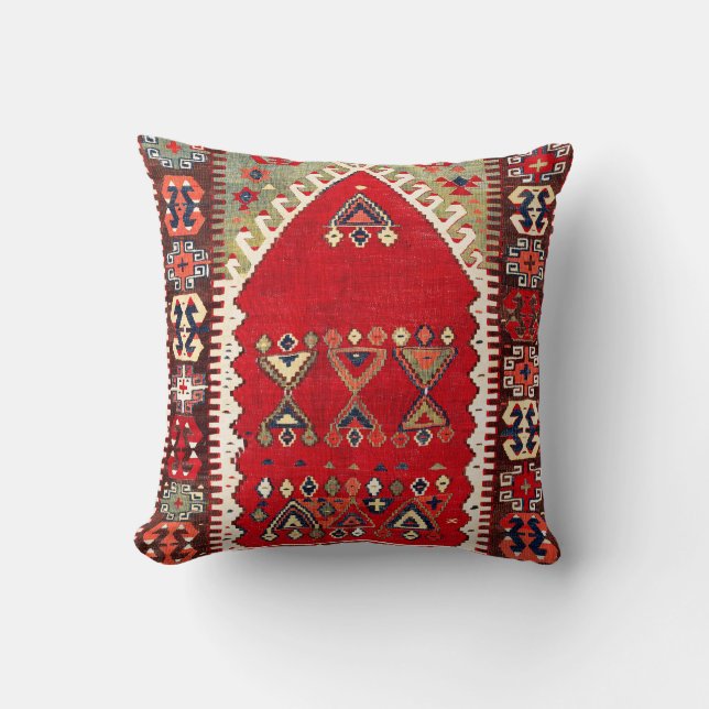 Konya Central Anatolian Niche Kilim Print Throw Pillow (Front)