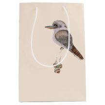 kookaburra and Eucalyptus on pale peach 