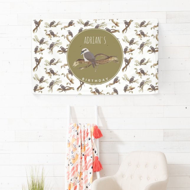 Kookaburra Australian Bird Eucalyptus Birthday Banner (Insitu)