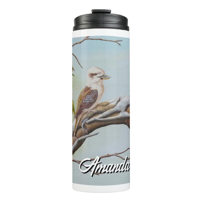 Kookaburra in a gumtree art Australian Thermal Tumbler (Front)