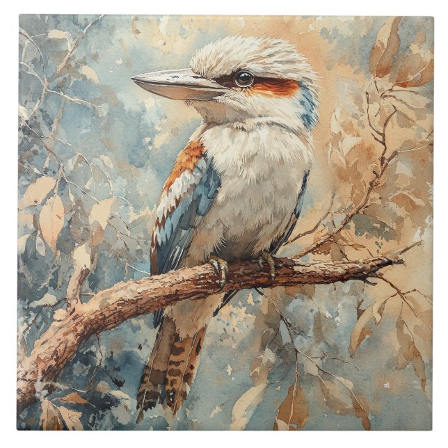 Kookaburra in a Tree Watercolor Ceramic Tile (Front)