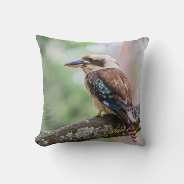 Kookaburra on branch throw pillow (Front)