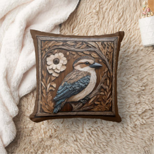 Kookaburra Serenade: A Wood Print Tribute, Throw Pillow