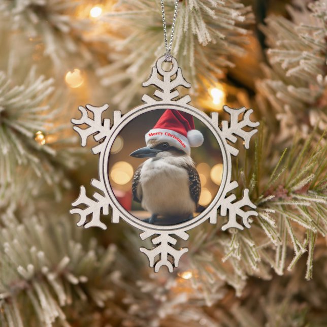 "Kookaburras' Christmas Cheer" Snowflake Pewter Christmas Ornament (Tree)