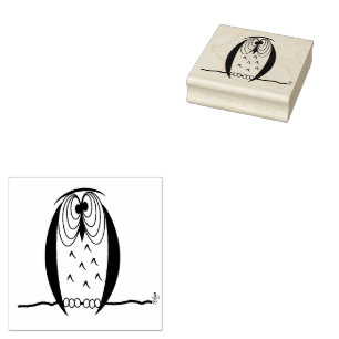 Kooky Cartoon Owl Square Wooden Rubber Art Stamp