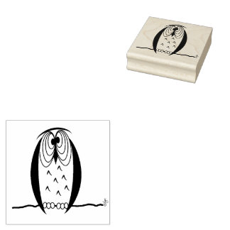 Kooky Cartoon Owl Square Wooden Rubber Art Stamp