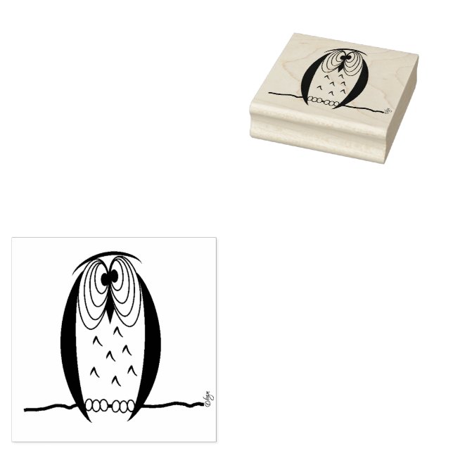 Kooky Cartoon Owl Square Wooden Rubber Art Stamp (Stamped)