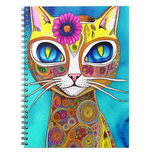 Kooky Hippie Cat Colourful Notebook