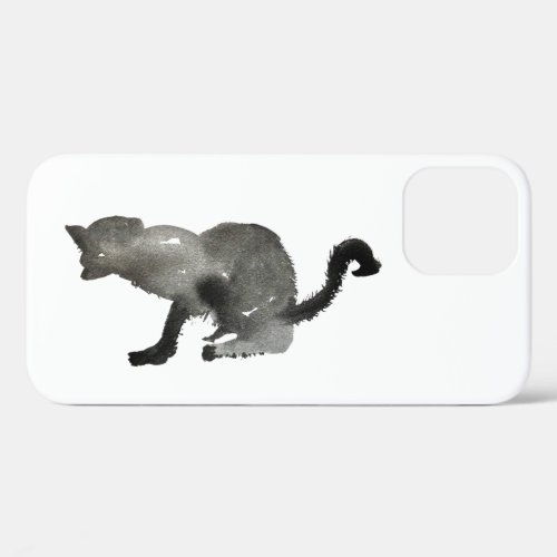 Kool black watercolor kitty cat iPhone 12 case
