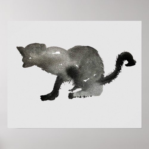 Kool black watercolor kitty cat poster