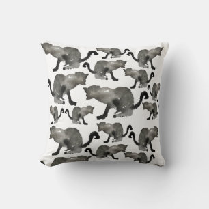 Kool black watercolor kitty cat throw pillow